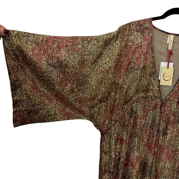 NWT Raga Zuri Long Sleeve Maxi Gold Metallic Dress Oversized Size M $245 MSRP - Picture 7 of 14
